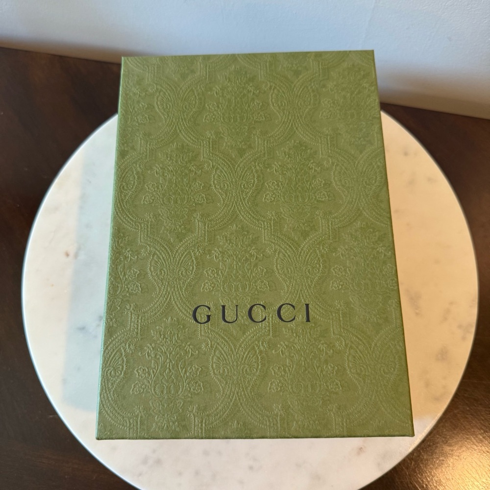 Gucci Green Embossed Box 7" w x 9 7/8" h x 3 1/4 " d